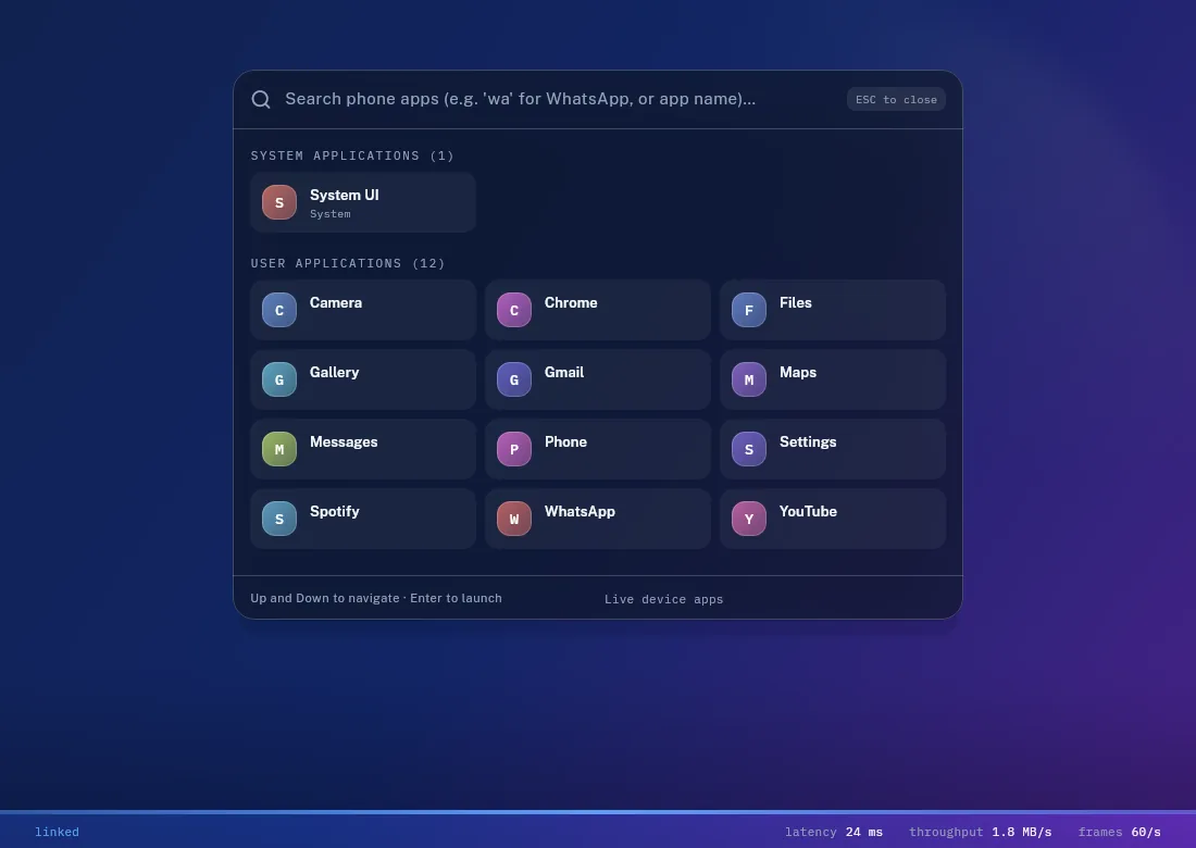 DroidPier app drawer listing Android applications